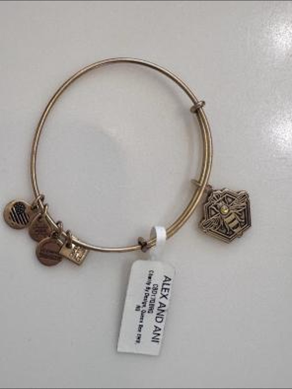 Alex and Ani Charity By Design Series Gold Tone Queen Bee Charm Bangle Bracelet